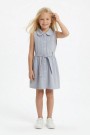 Kız Çocuk Çizgili Kolsuz Bebek Yaka Önden Düğmeli Ve Belden Bağlamalı Pamuklu Yazlık Elbise