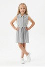 Kız Çocuk Çizgili Kolsuz Bebek Yaka Önden Düğmeli Ve Belden Bağlamalı Pamuklu Yazlık Elbise