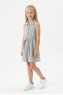 Kız Çocuk Çizgili Kolsuz Bebek Yaka Önden Düğmeli Ve Belden Bağlamalı Pamuklu Yazlık Elbise