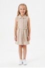 Kız Çocuk Çizgili Kolsuz Bebek Yaka Önden Düğmeli Ve Belden Bağlamalı Pamuklu Yazlık Elbise 