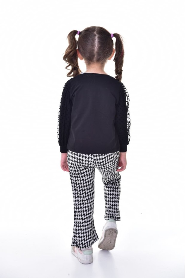 Kız Çocuk Süprem Jogger Kumaş Kalp Desenli Tül Detaylı Tişört Ve İspanyol Paça Pantolon Takımı 