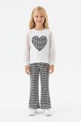 Kız Çocuk Süprem Jogger Kumaş Kalp Desenli Tül Detaylı Tişört Ve İspanyol Paça Pantolon Takımı