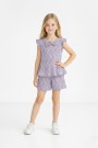 Kız Çocuk Fırfırlı Dalga Desenli Fiyonk Detaylı Volanlı Bluz ve Şort Takım