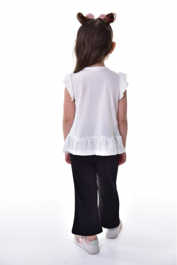 Kız Çocuk Kolsuz Fiyonk Detaylı Düğmeli Bluz Ve İspanyol Paça Pantolon Takım