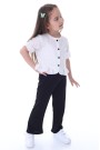 Kız Çocuk Delikli Düğmeli Kısa Kollu Bluz Ve İspanyol Paça Pantolon Takım