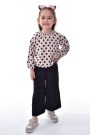 Kız Çocuk Puantiyeli Uzun Balon Kollu Bluz Ve Geniş Paça Pantolon İkili Takım