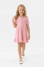 Kız Çocuk Kısa Kollu Düğme Detaylı Ve Etek Ucu Fırfırlı Pamuklu Yazlık Elbise 