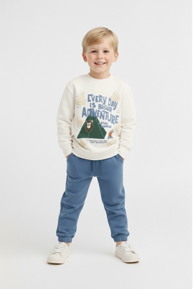 Erkek Çocuk Üstü Süprem Atı İki İplik Uzun Kollu Pijama Takımı