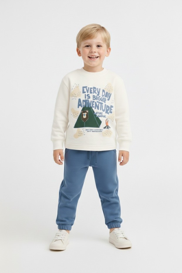 Erkek Çocuk Üstü Süprem Atı İki İplik Uzun Kollu Pijama Takımı