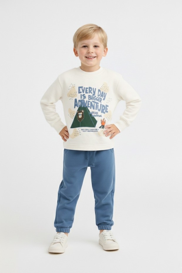 Erkek Çocuk Üstü Süprem Atı İki İplik Uzun Kollu Pijama Takımı