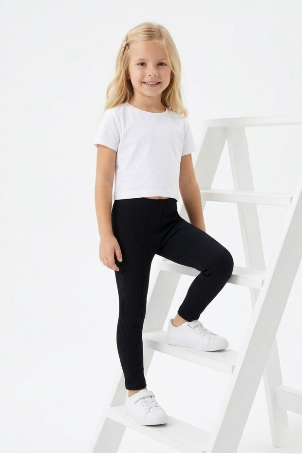 Kız Çocuk Fitilli Kaşkorse Esnek ve Rahat Günlük Kullanım Beli Lastikli Tayt