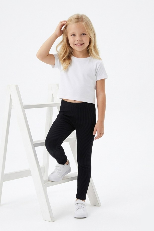 Kız Çocuk Fitilli Kaşkorse Esnek ve Rahat Günlük Kullanım Beli Lastikli Tayt