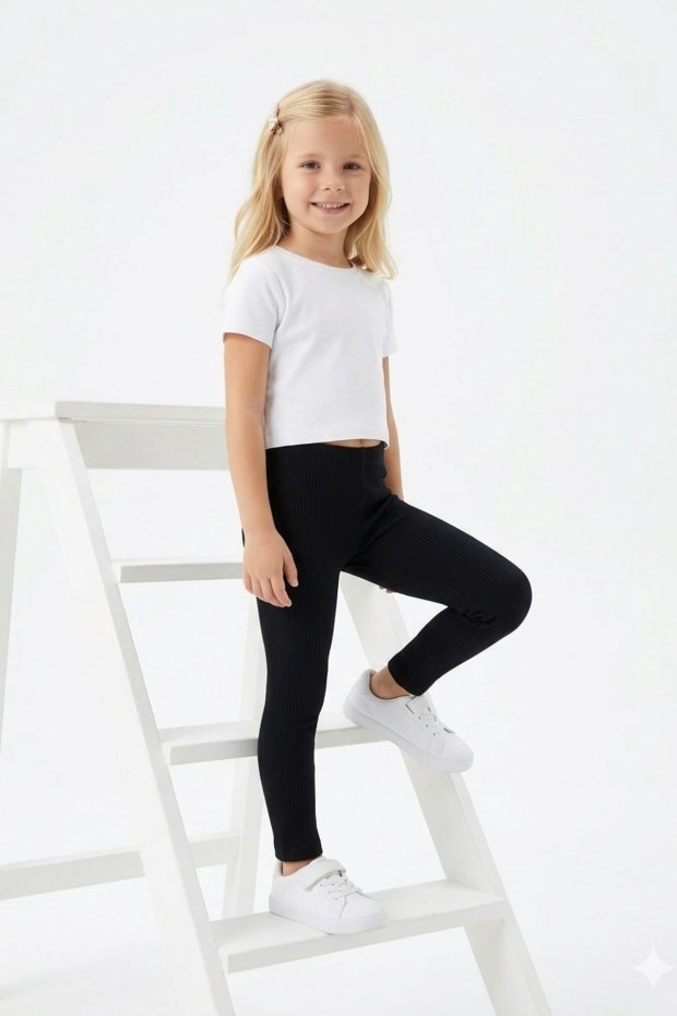 Kız Çocuk Fitilli Kaşkorse Esnek ve Rahat Günlük Kullanım Beli Lastikli Tayt