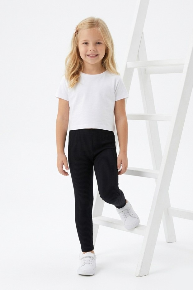 Kız Çocuk Fitilli Kaşkorse Esnek ve Rahat Günlük Kullanım Beli Lastikli Tayt