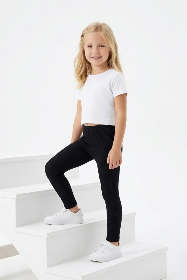 Kız Çocuk Fitilli Kaşkorse Esnek ve Rahat Günlük Kullanım Beli Lastikli Tayt