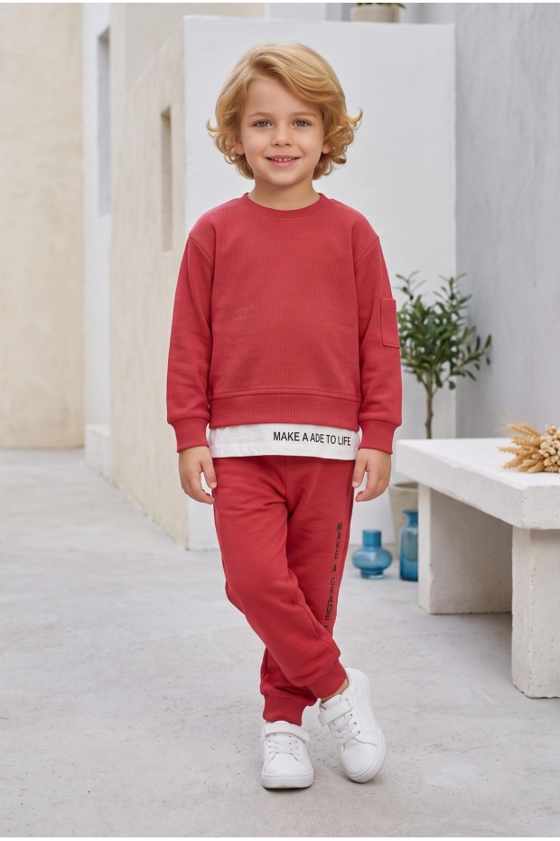 Erkek Çocuk Kaşkorse Kumaş Etek Çıkmalı Sweat Alt  Cepli Takım