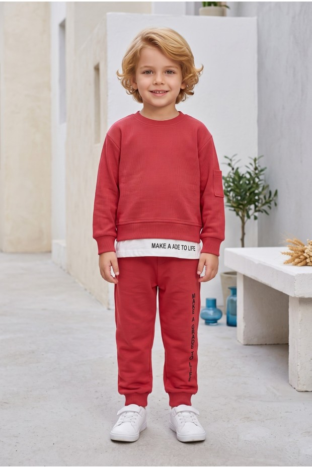 Erkek Çocuk Kaşkorse Kumaş Etek Çıkmalı Sweat Alt  Cepli Takım