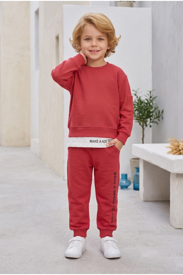 Erkek Çocuk Kaşkorse Kumaş Etek Çıkmalı Sweat Alt  Cepli Takım