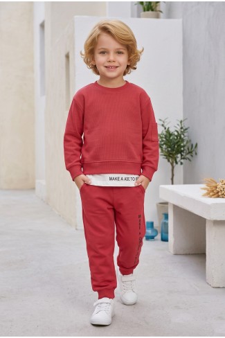 Erkek Çocuk Kaşkorse Kumaş Etek Çıkmalı Sweat Alt  Cepli Takım