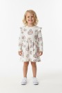 Kız Çocuk Çiçek ve Kalp Desenli Fırfır Detaylı Uzun Kollu Fitilli Elbise