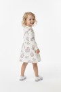 Kız Çocuk Çiçek ve Kalp Desenli Fırfır Detaylı Uzun Kollu Fitilli Elbise