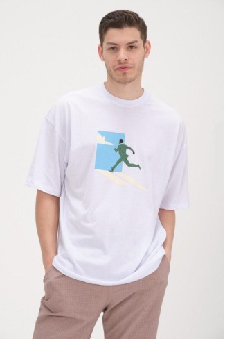 30/1 Penye Baskılı Oversize Beyaz Tişört 