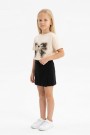 Kız Çocuk Dantel Nakışlı Fiyonk Detaylı Kısa Kollu Bisiklet Yaka Tişört Ve Lastikli Şort Etek Yazlık Takım 