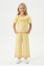 Kız Çocuk  Fisto İşlemeli Volanlı Bluz ve Geniş Paça Pantolonlu Vual Kumaş Takım