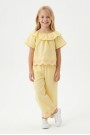 Kız Çocuk  Fisto İşlemeli Volanlı Bluz ve Geniş Paça Pantolonlu Vual Kumaş Takım