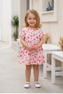 Kız Bebek %100 Pamuk Müslin Kumaş Bel Büzgülü Çiçek Desenli Kısa Kol Dokuma Elbise 