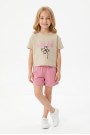 Kız Çocuk %100 Pamuk Lucky Baskılı Süprem Tişört Alt İki İplik Cepli Şortlu Takım