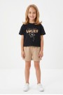 Kız Çocuk %100 Pamuk Lucky Baskılı Süprem Tişört Alt İki İplik Cepli Şortlu Takım