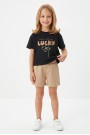 Kız Çocuk %100 Pamuk Lucky Baskılı Süprem Tişört Alt İki İplik Cepli Şortlu Takım