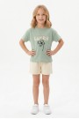 Kız Çocuk %100 Pamuk Lucky Baskılı Süprem Tişört Alt İki İplik Cepli Şortlu Takım