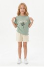 Kız Çocuk %100 Pamuk Lucky Baskılı Süprem Tişört Alt İki İplik Cepli Şortlu Takım
