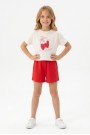 Kız Çocuk %100 Pamuk Ön Kiraz Kalp Baskılı Süprem Tişört Alt İki İplik Cepli Şortlu Takım