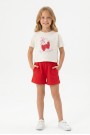 Kız Çocuk %100 Pamuk Ön Kiraz Kalp Baskılı Süprem Tişört Alt İki İplik Cepli Şortlu Takım