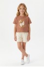 Kız Çocuk %100 Pamuk Ön Kiraz Kalp Baskılı Süprem Tişört Alt İki İplik Cepli Şortlu Takım