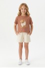 Kız Çocuk %100 Pamuk Ön Kiraz Kalp Baskılı Süprem Tişört Alt İki İplik Cepli Şortlu Takım
