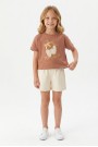 Kız Çocuk %100 Pamuk Ön Kiraz Kalp Baskılı Süprem Tişört Alt İki İplik Cepli Şortlu Takım