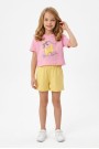 Kız Çocuk %100 Pamuk Ön Kiraz Kalp Baskılı Süprem Tişört Alt İki İplik Cepli Şortlu Takım