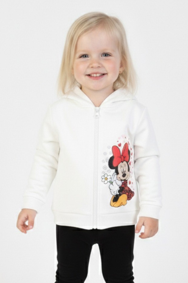 İki İplik Fırçalı Kumaş Kapüşonlu Baskılı Günlük Kullanım Bebe Hırka