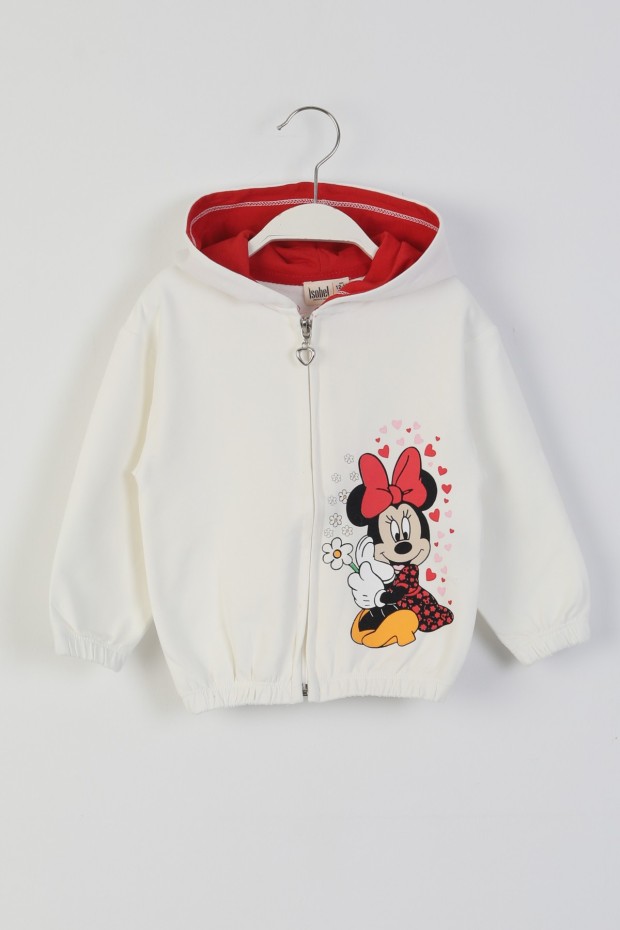 İki İplik Fırçalı Kumaş Kapüşonlu Baskılı Günlük Kullanım Bebe Hırka