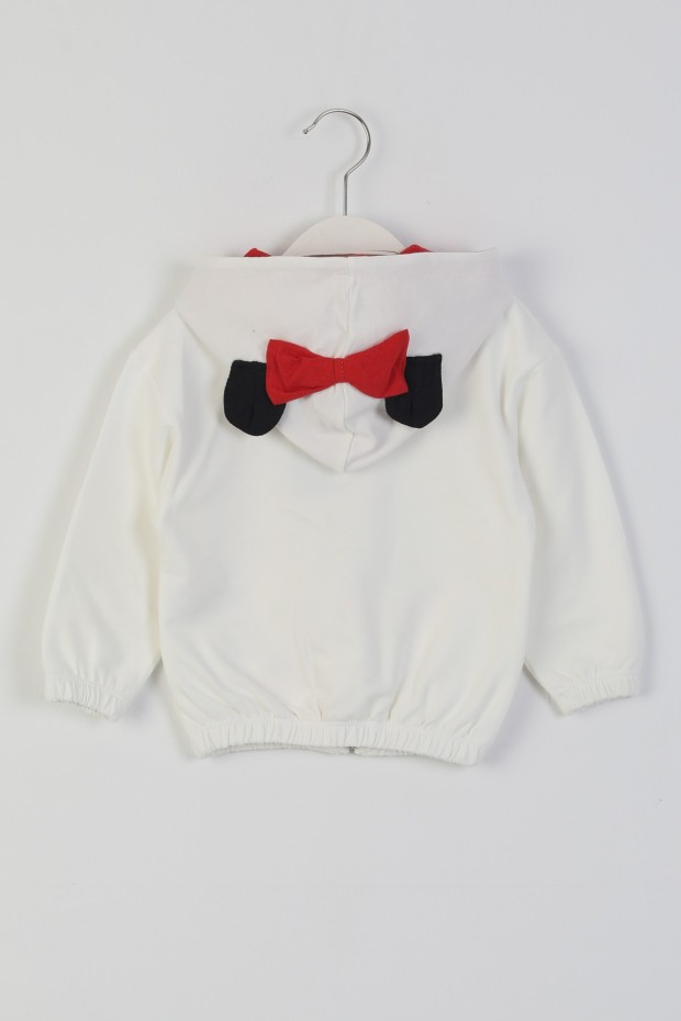 İki İplik Fırçalı Kumaş Kapüşonlu Baskılı Günlük Kullanım Bebe Hırka