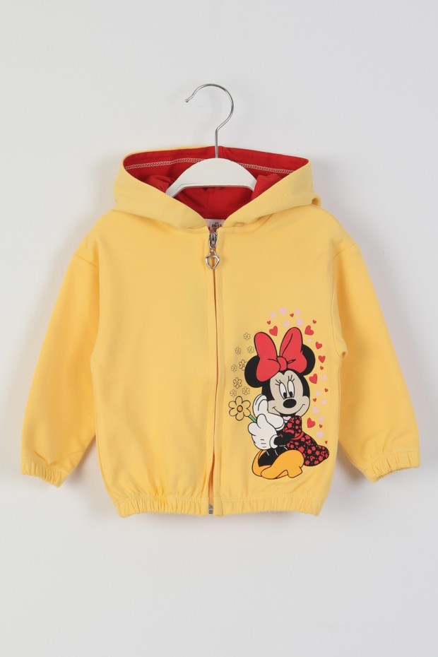 İki İplik Fırçalı Kumaş Kapüşonlu Baskılı Günlük Kullanım Bebe Hırka