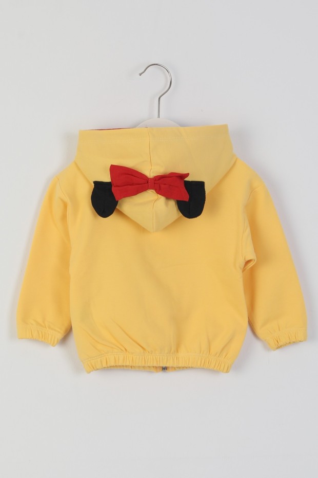 İki İplik Fırçalı Kumaş Kapüşonlu Baskılı Günlük Kullanım Bebe Hırka