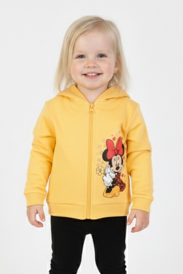 İki İplik Fırçalı Kumaş Kapüşonlu Baskılı Günlük Kullanım Bebe Hırka