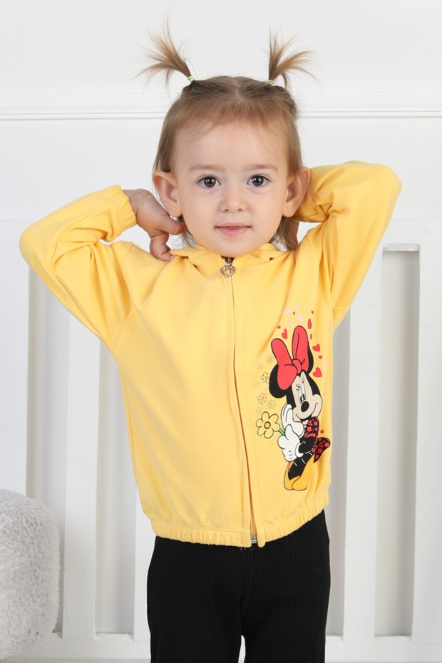 İki İplik Fırçalı Kumaş Kapüşonlu Baskılı Günlük Kullanım Bebe Hırka