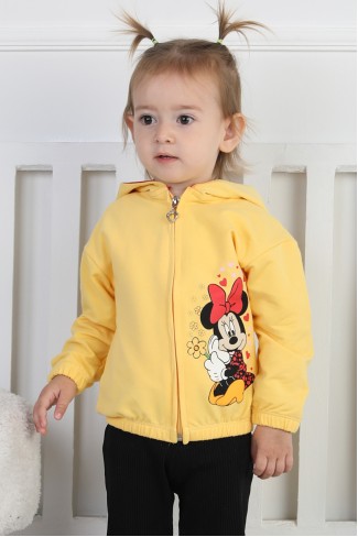 İki İplik Fırçalı Kumaş Kapüşonlu Baskılı Günlük Kullanım Bebe Hırka