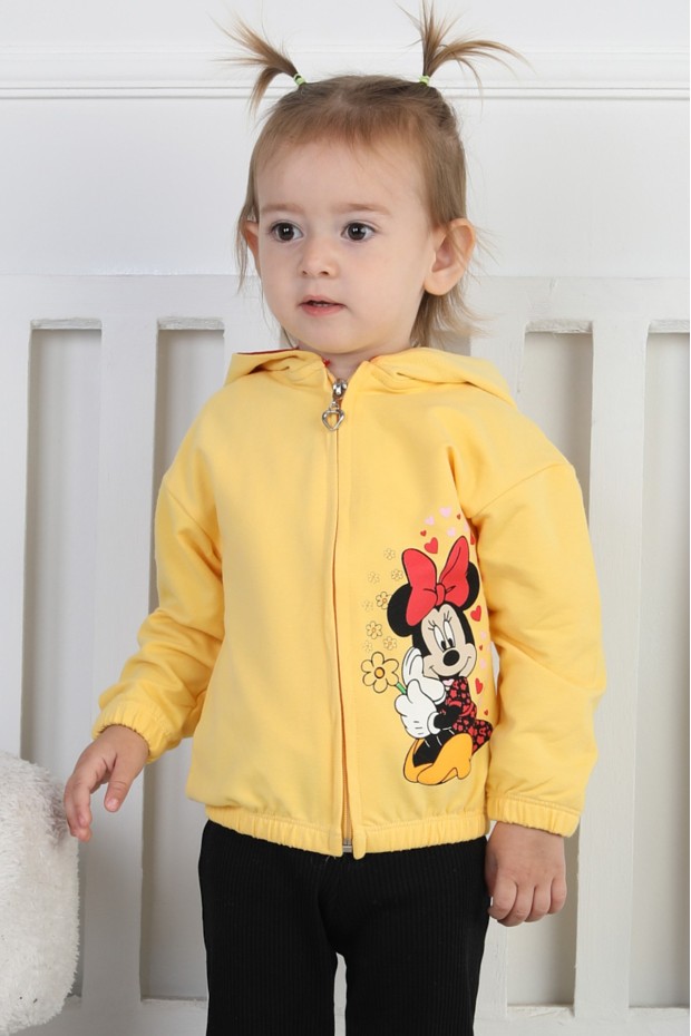 İki İplik Fırçalı Kumaş Kapüşonlu Baskılı Günlük Kullanım Bebe Hırka